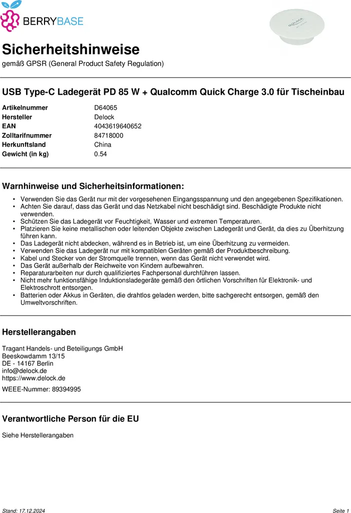 Chargeur DELOCK USB Type-C PD 85W et Qualcomm Quick Charge 4.1 Noir - 8