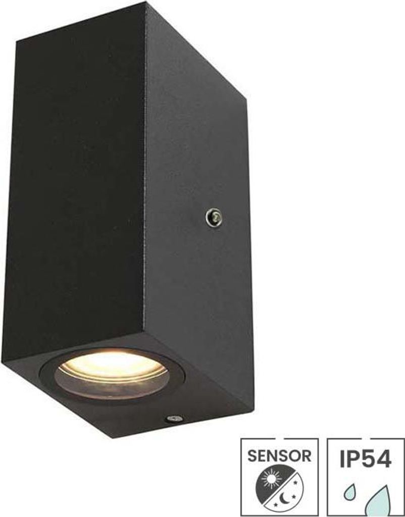 Außenleuchte mit Sensor Vallon | Dämmerungssensor | GU10-Fassung | IP54 | Up & Downlight | Mattschwarz
