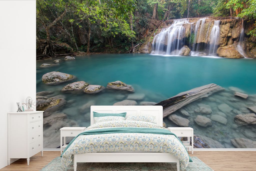 MuchoWow Fototapete für Wohnzimmer oder Schlafzimmer Wandtapete Vinyl Motivtapete Wasserfälle im thailändischen Erawan-Nationalpark - 360x240 ...