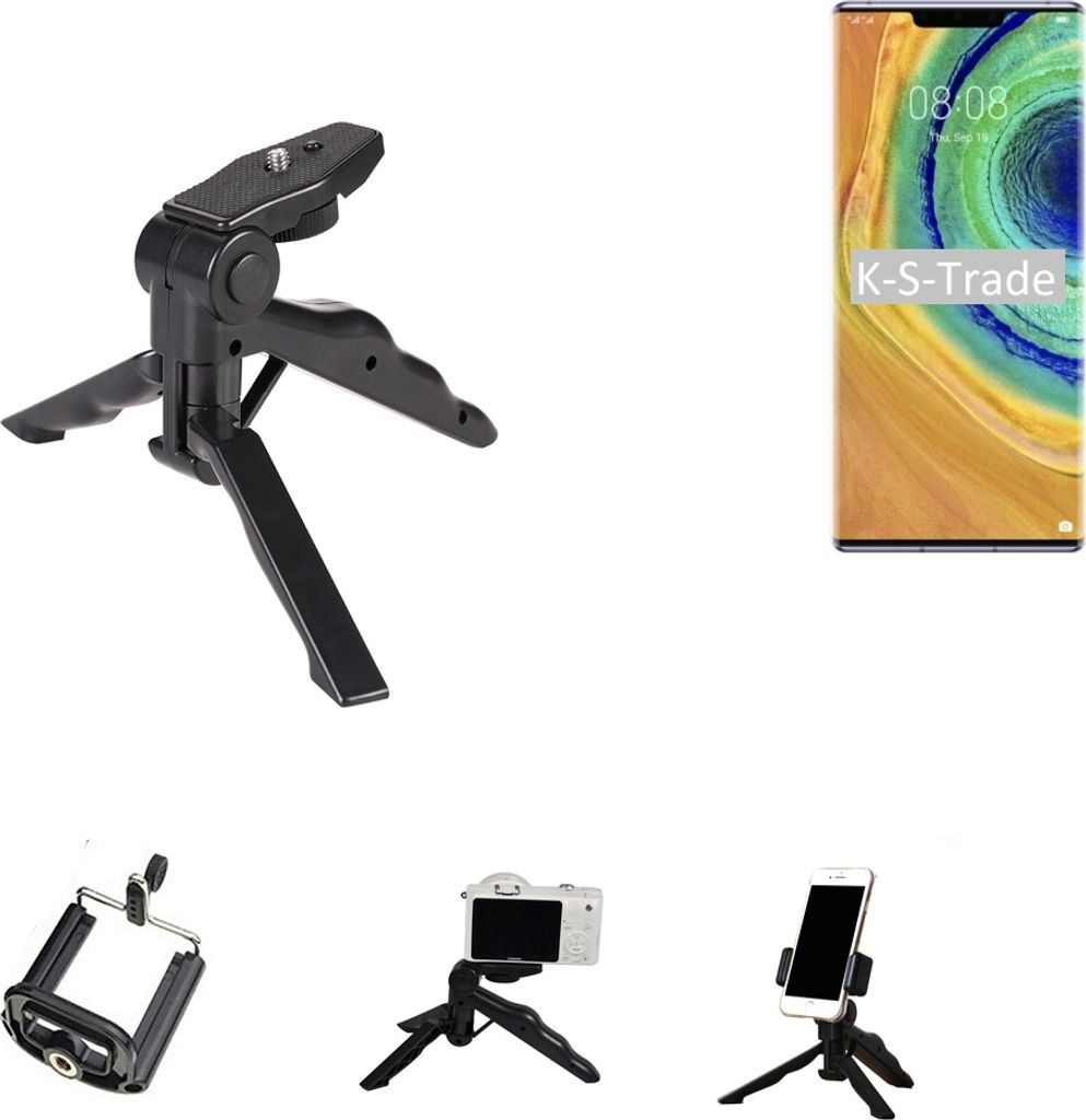 K-S-Trade Stativ Tisch-Ständer Dreibein Handy-Stativ Ständer kompatibel mit Huawei Mate 30 Pro Mini-Stativ Smartphone Tripod Handy-Stativ aus