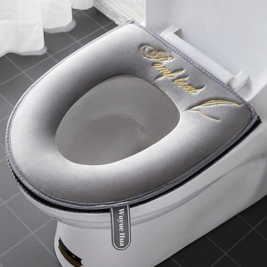 2 Stück dickere Badezimmer-Toilettensitzbezüge mit Griff, Produktbild 