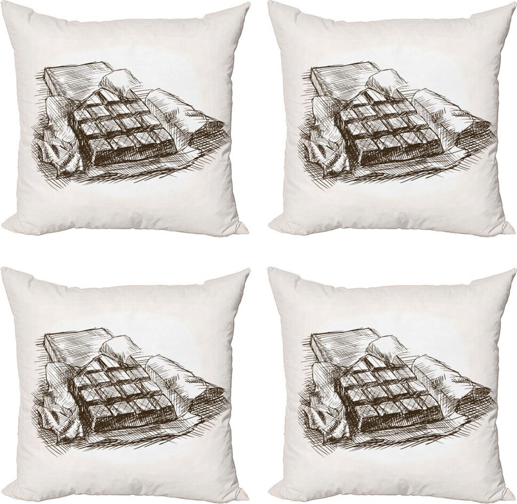 ABAKUHAUS Schokolade Kissenbezug Set (4 Stück), Chocolate Bar Lebensmittel Skizze, Moderner Doppelseitiger Digitaldruck, 50 cm x 50 cm, Dunkelbrau...