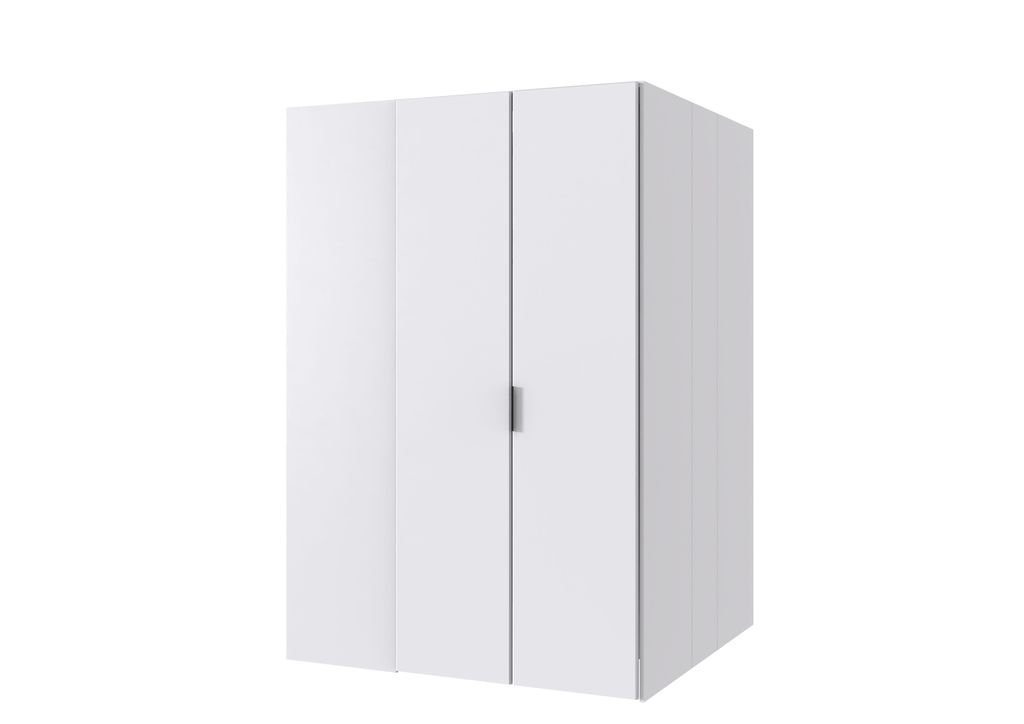 Drehtürenschrank >NORDERNEY< begehbar, 9 Böden, Stange, Spiegel, in WEISS - 135x197x97cm (BxHxT)