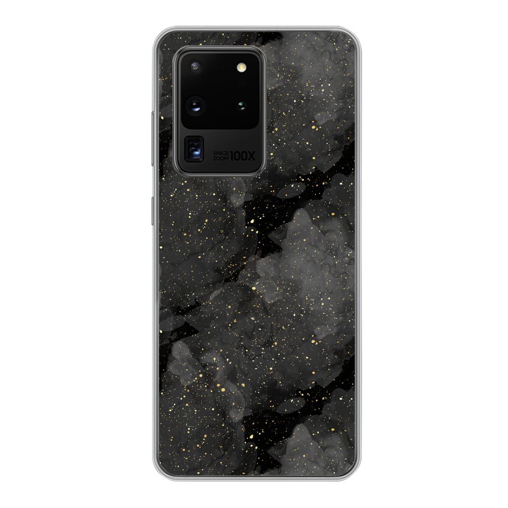 MuchoWow Handyhülle Schutzhülle Hülle für Samsung Galaxy S20 Ultra Marmor - Glitter - Gold - Schwarz - Muster Silikon Softcase Handy Hülle -...