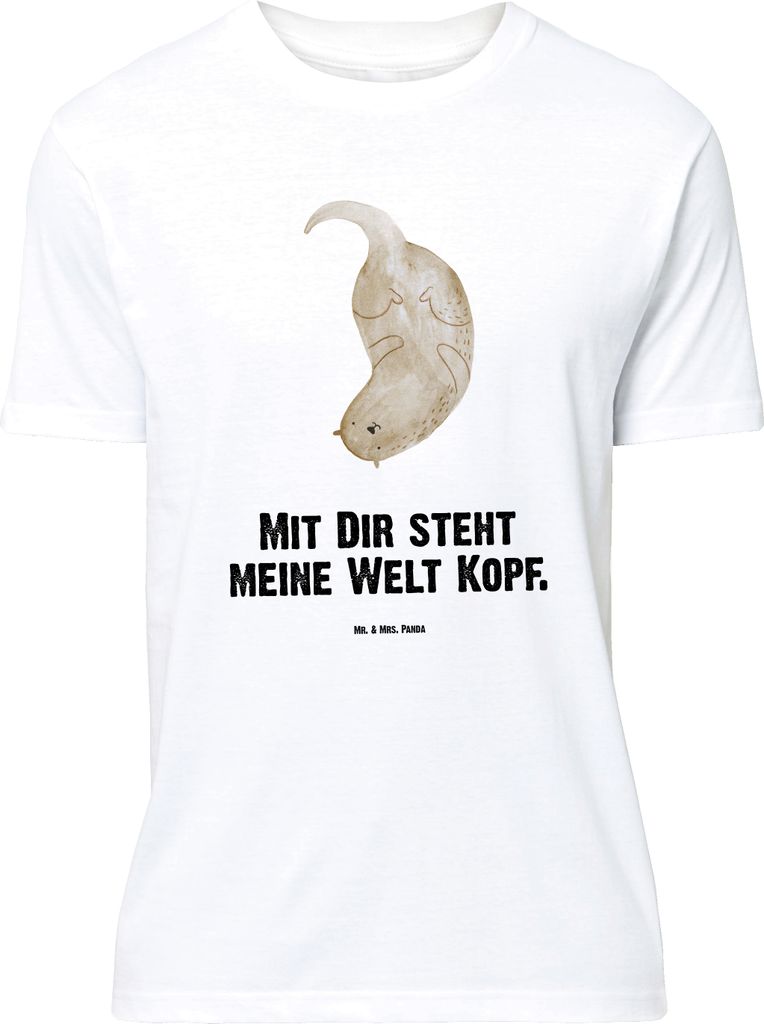 Mr. & Mrs. Panda Größe M T-Shirt Otter Kopfüber - Weiß - Geschenk, Shirt, Verknallt, Liebesgeschenk, Seeotter, Niedlich, mit Spruch, Tshirt, He...