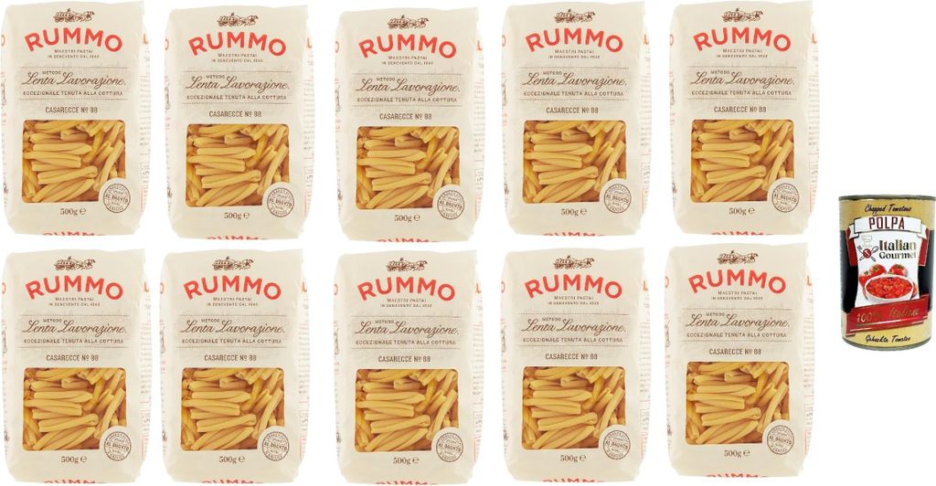 Rummo Casarecce n° 88 Pasta Lenta Lavorazione Teigwaren aus Hartweizengrieß Bronze-Zeichnung 10x 500g + Italian Gourmet polpa 400g