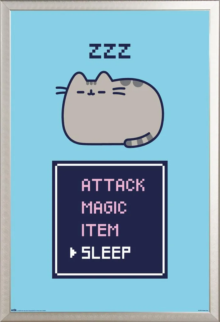 Poster Pusheen Gamer Cadre Argenté Incassable pour Chambre et Bureau