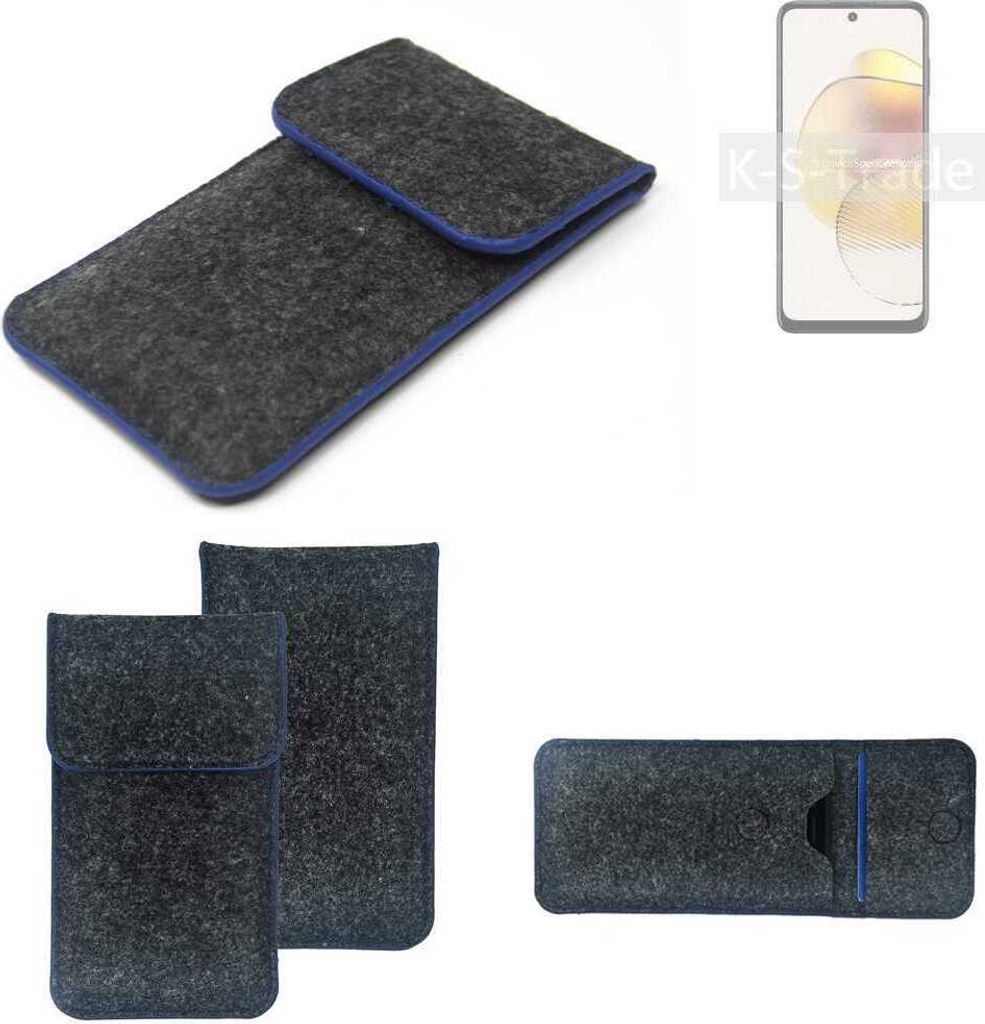 K-S-Trade Handy-Hülle Schutz-Hülle kompatibel mit Motorola Moto G73 5G Filztasche Pouch Tasche Case Sleeve Filzhülle dunkelgrau, blauer Rand