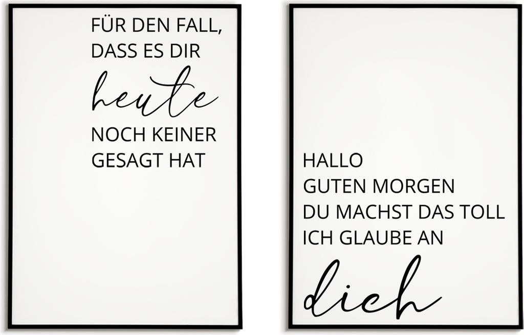 2er Set Poster Motivation Wohnzimmer Küche Flur Schlafzimmer Wandbild Zuhause Wanddeko – A4 (21x29.7cm) / schwarzer Bilderahmen