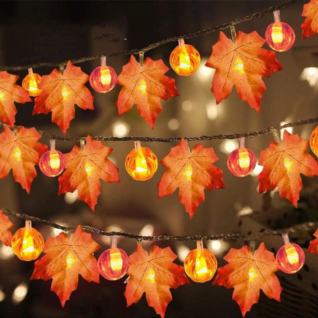 Guirlande lumineuse d'Halloween avec citrouille Feuille Image du produit 