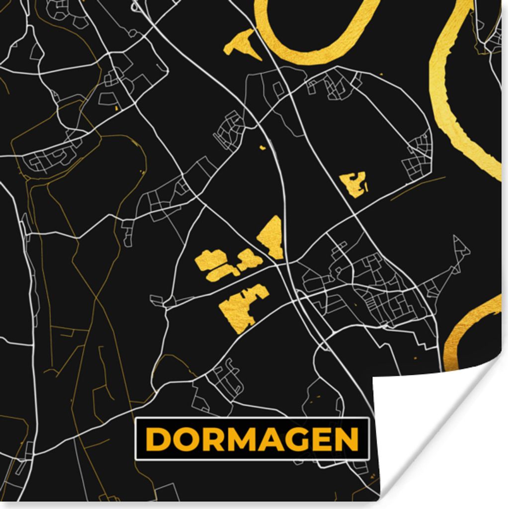 MuchoWow Poster Dormagen - Gold - Stadtplan - Deutschland - Karte 100x100 cm - Babyzimmer