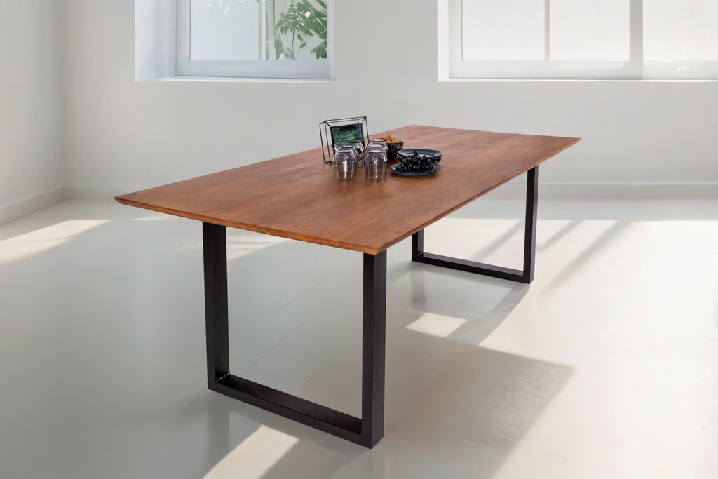 Esstisch 240x100cm Akazie massiv nussbaum Schweizer Kante U-Gestell ATLANTA