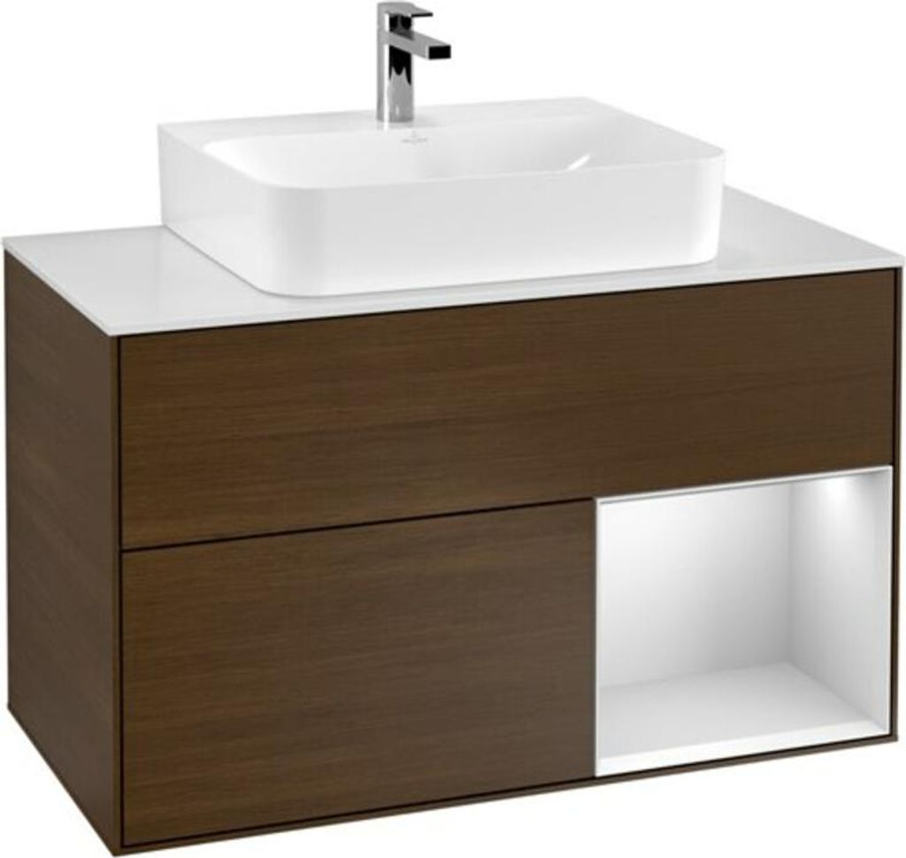 V&B Waschtischunterschrank Wandbeleuchtung Finion 100, Pl wh. m, Reg re wh. m Lac, wal ven