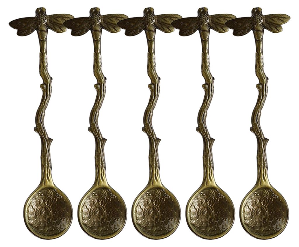 5-teiliges Set Vintage-Kaffeelöffel mit gehämmertem Libellengriff, Eis- und Dessertlöffel für Kaffee, Honig und Marmelade, kunstvolles Geschirr...