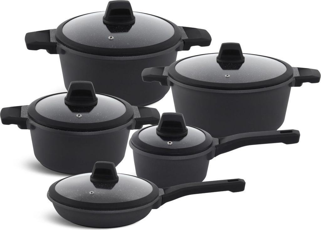 Pentole nere INDUCTION GLASS LID 10 pezzi set di pentole Immagine del prodotto 
