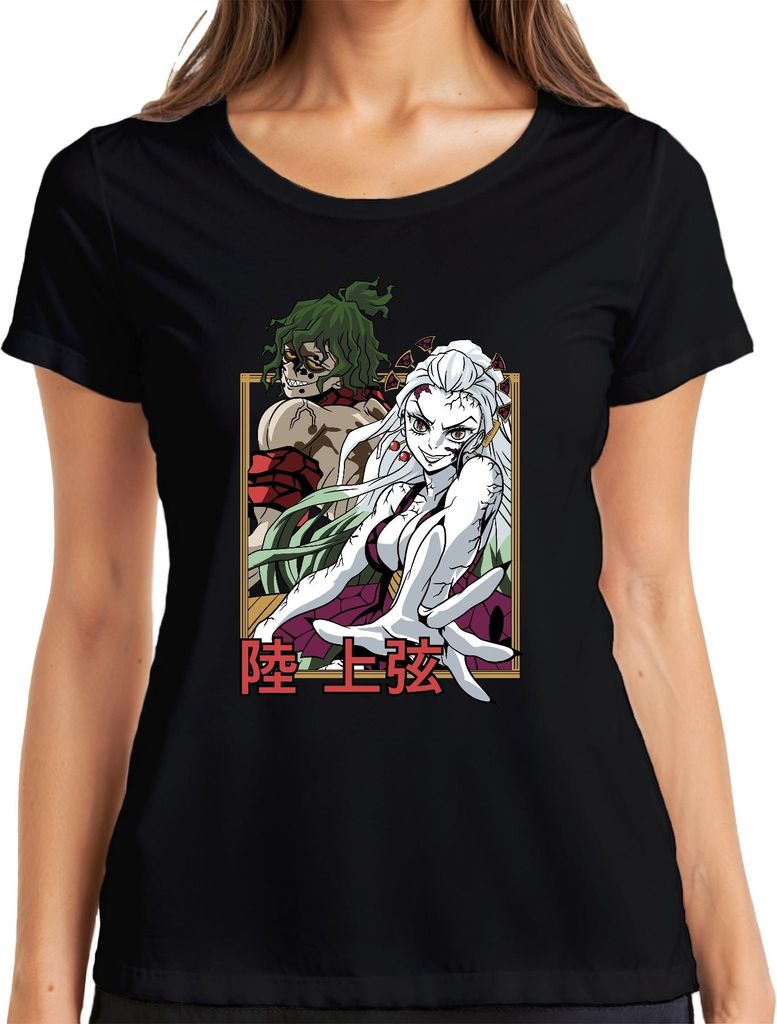 Kimetsu no Yaiba Daki Gyutaro Dämonen Anime Geschenk Manga Damen T-Shirt, Schwarz, M
