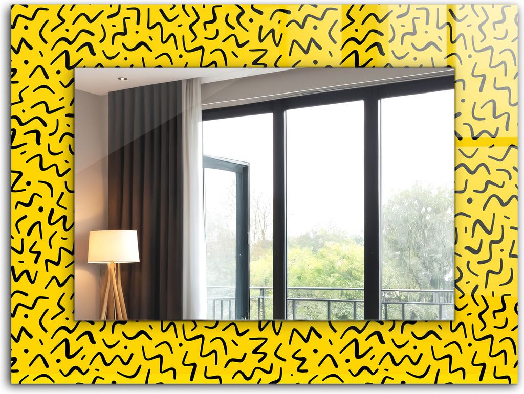 Dekorativer Wandspiegel - Bedruckter Spiegel - Motiv - 80x60 cm - Gelbes Abstraktes Muster