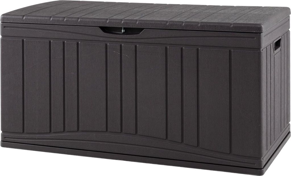 COSTWAY Gartenbox 300L, Auflagenbox mit abschließbarem Deckel & Gasdruckfedern, Aufbewahrungsbox wetterfest, Kissenbox Outdoor für Braun