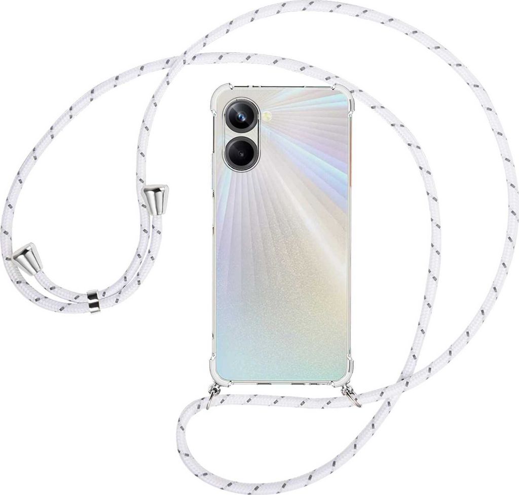 Handykette Backcover-Schutzhülle mit Band (Metall silberfarben) für Realme 10 Pro 5G (RMX3663, 6.72'') - weiß/grau