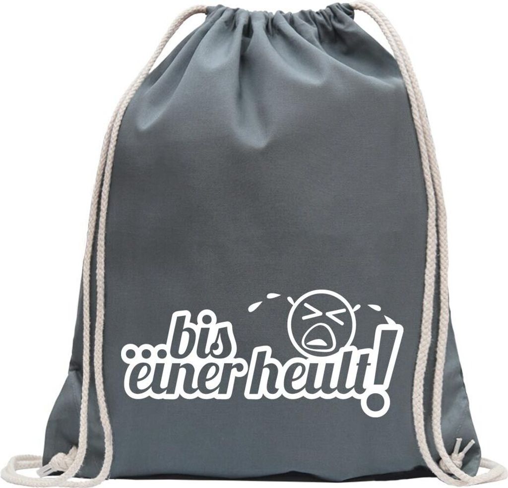 Kiwistar - Turnbeutel - stahlgrau - bis einer heult! - Fun Rucksack Sport Beutel Gymsack Baumwolle mit Ziehgurt
