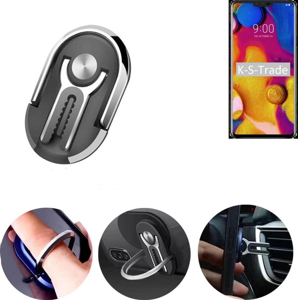 K-S-Trade 3in1 Smartphone-Ring Handy-Ring kompatibel mit LG Electronics V40 ThinQ Fingerhalterung Handyring Tischständer Lüftungsgitter-Halterung