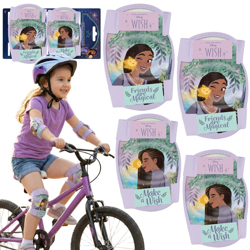 DISNEY WISH Asha Knie und Ellbogenschützer für Kinder zum Radfahren, Rollerfahren und Inlineskaten