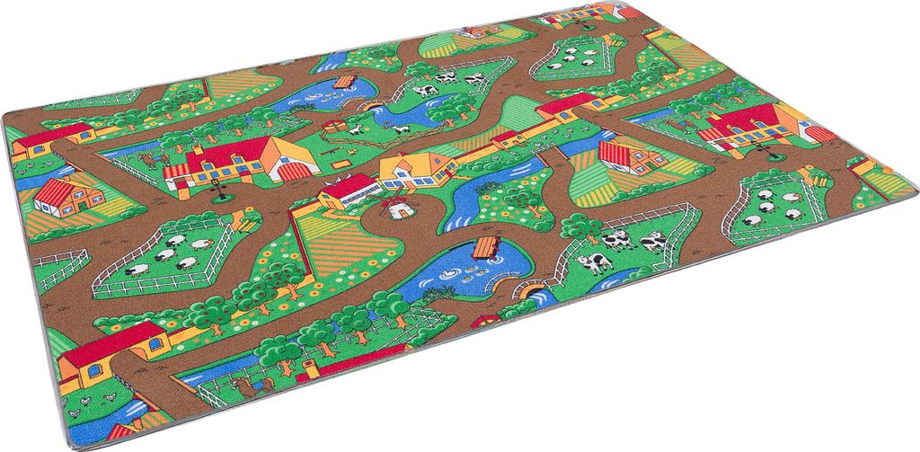 Straßenteppich Beidseitig Kinder Spielteppiche, Größe:160x240 cm, Design:Fun Town Bauernhof