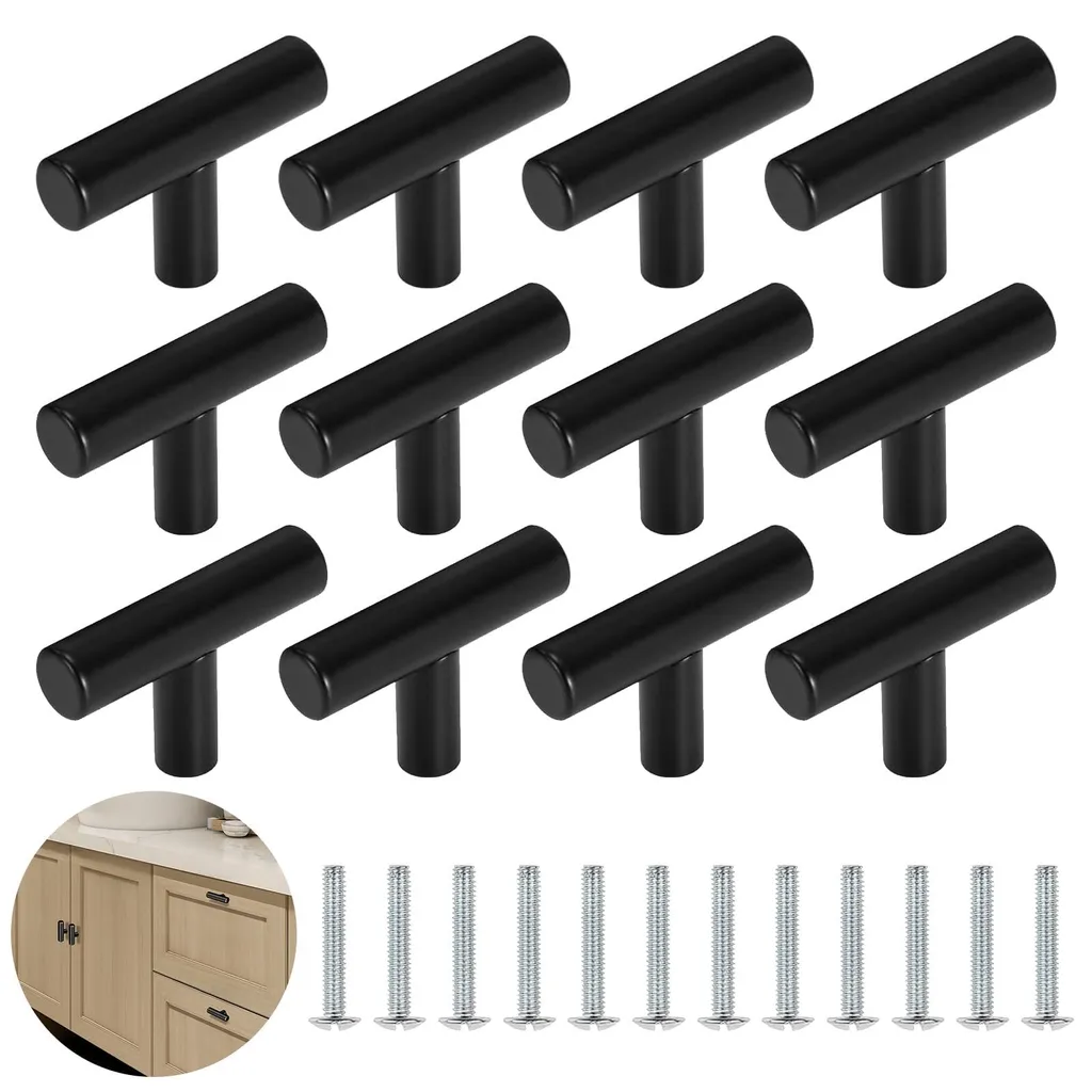 Poignées de meubles noires en forme de T boutons de commode 12 pcs
