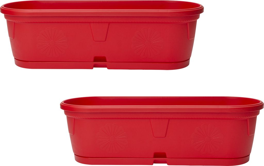 2x Pflanzkübel Blumenkasten Blumentopf Blumenkübel länglich wetterfest 50 cm rot