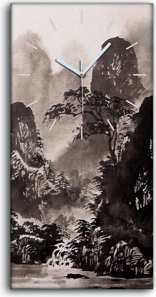 Küche Wohnzimmer Wand Leinwand Uhr 30x60 Chinesische Landschaft AquarellMalerei - weiße Hände