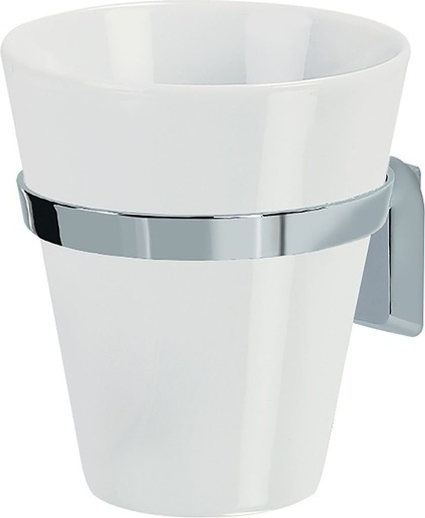 spirella Zahnputzbecher Wand Max Keramik Weiß/Silber zum Kleben oder Bohren