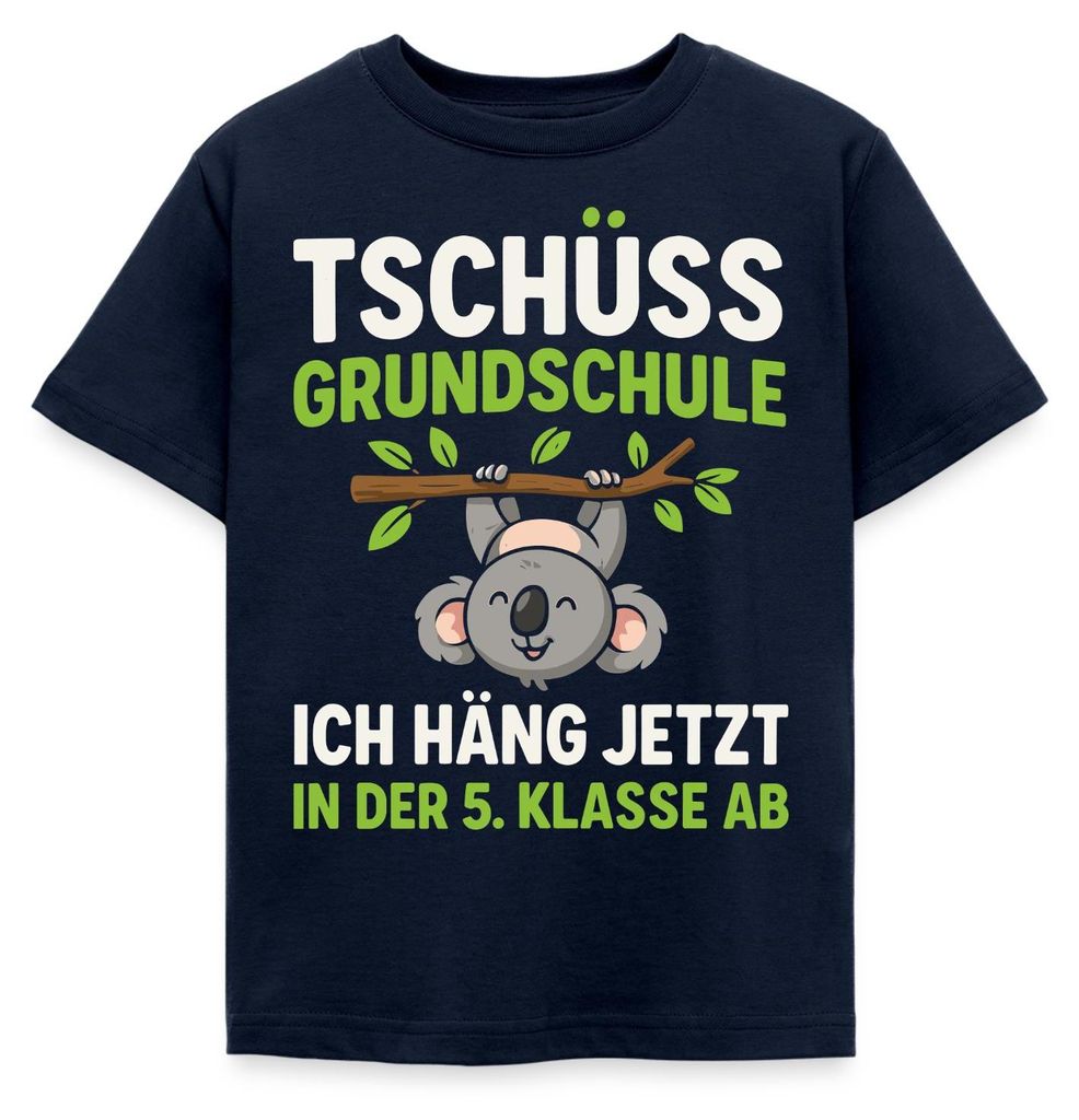 Spreadshirt Tschüss Grundschule Koala 5. Klasse Kinder T-Shirt, 110/116 (5-6 Jahre), Navy