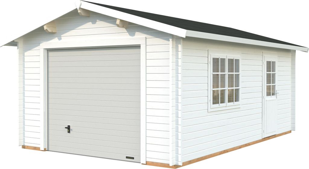 Palmako Garage Roger 19,0 m² - 44 mm - mit Sektionaltor weiß lackiert