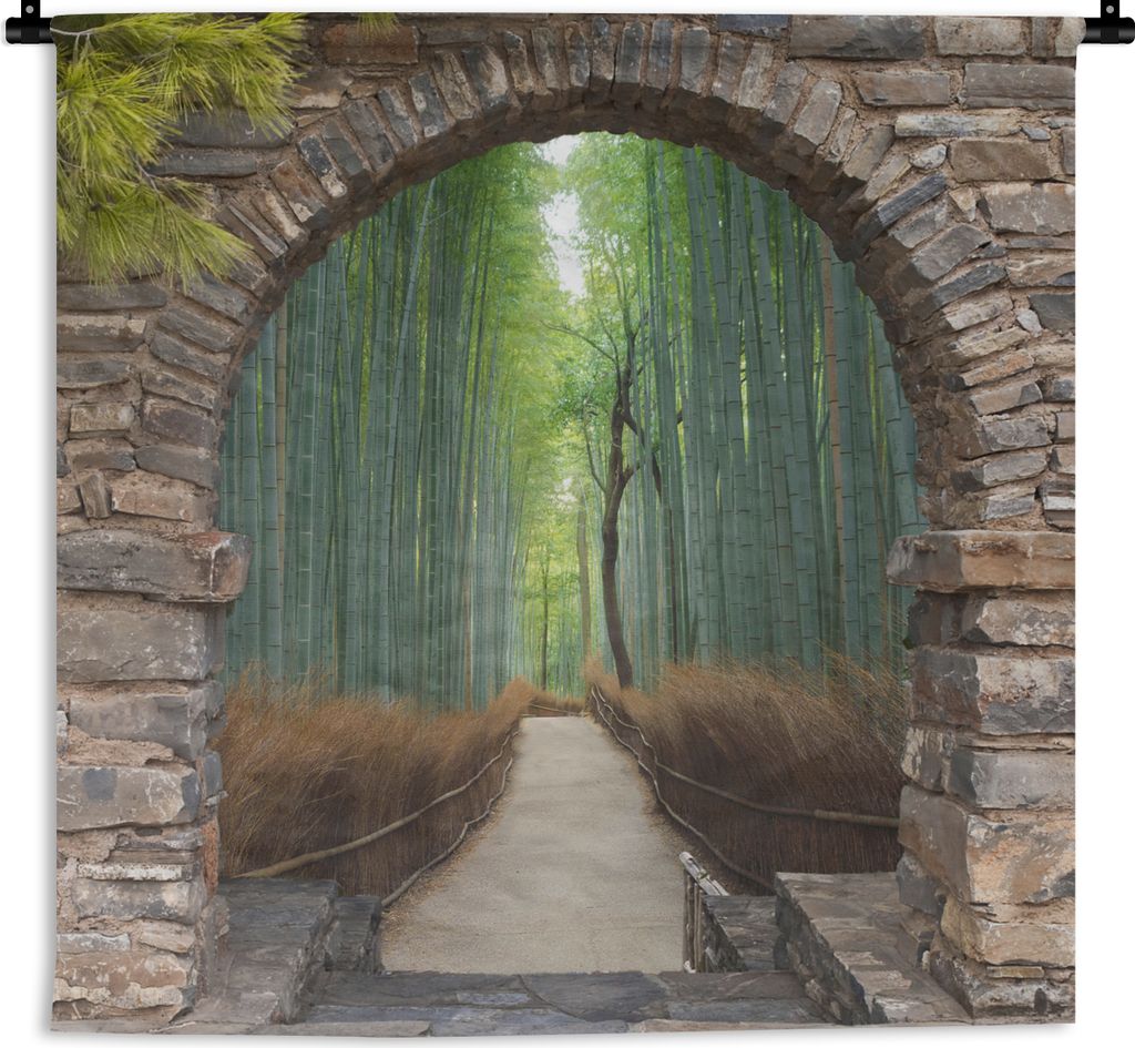 MuchoWow Wandteppich Wandbehang Bambus - Japanisch - Durchsichtig - Wald 90x90 cm Tapisserie Dekoration Wandtuch - Wandaufhänger