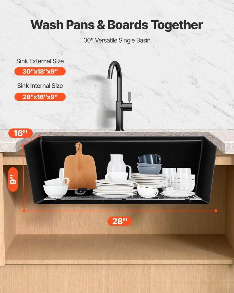 Évier de cuisine granit 76 cm sous plan avec cuve profonde anti-rayure - 5
