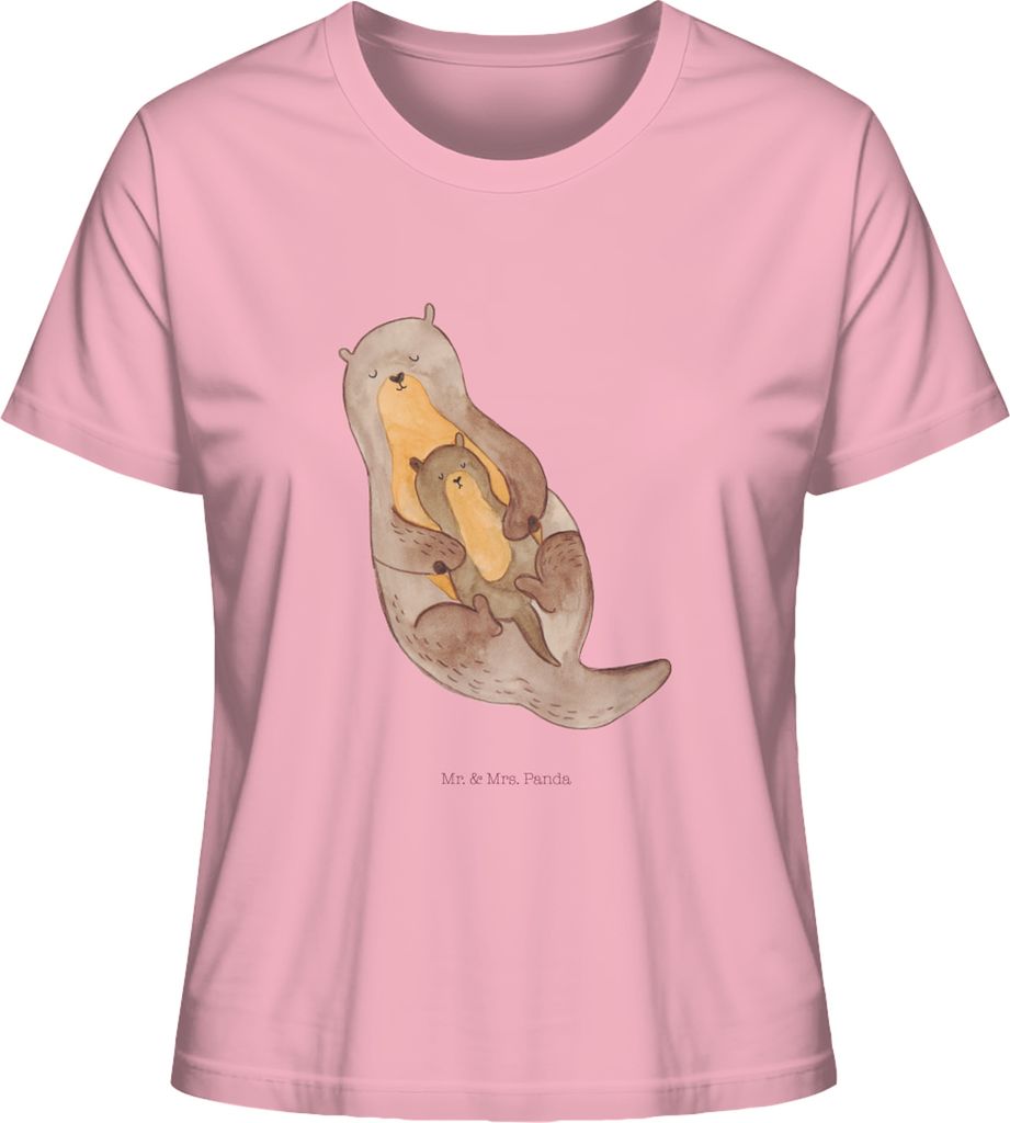 Mr. & Mrs. Panda Damen T-Shirt Kurzarm Otter Kind Größe L - Baumwolle Pink - Geschenk, Mama, Jersey Shirt, Kurzarmshirt, Mutter, Baby, Oberteil, ...