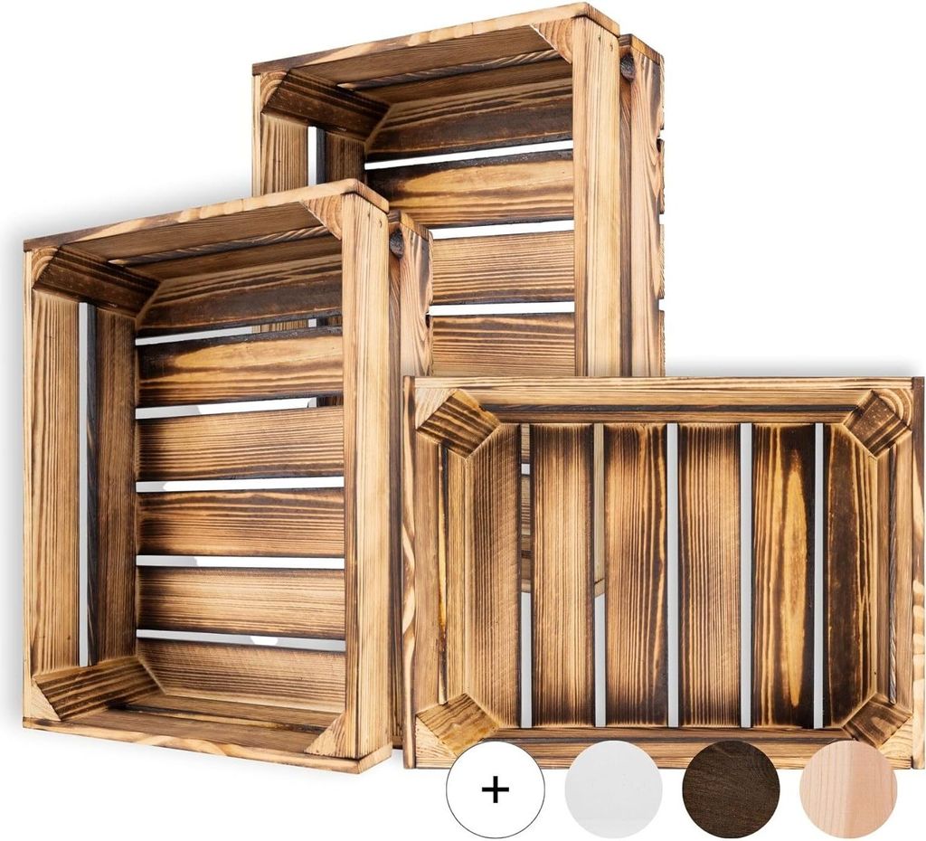 Creative Deco 3x Drevená debna s plameňom | 40x30x15cm | Obrázok produktu 