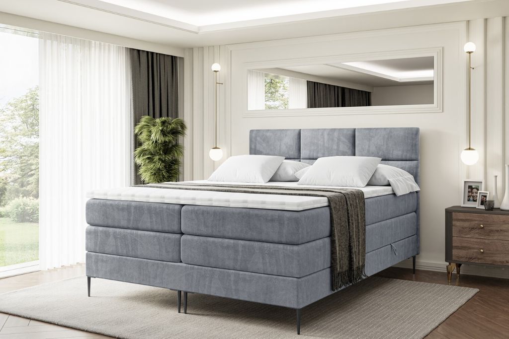 ALTDECOR Boxspringbett mit Schwarz Füßen, Matratze und Lattenrost, Topper, Polsterbett mit Bettkasten, Bett mit Stauraum H3- und H4- Matratze, Do...