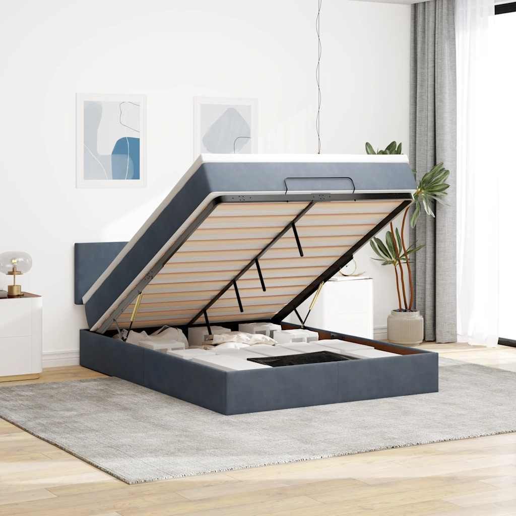 Maison Exclusive - Ottoman-Bett mit Matratze & LEDs Dunkelgrau 140x190 cm Samt