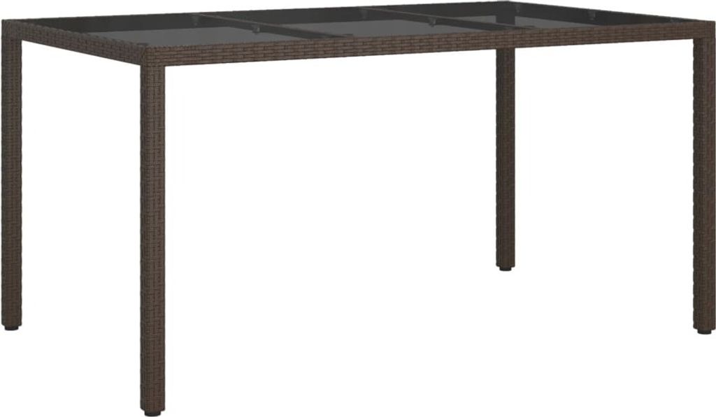 Gartentisch 150x90x75 cm Gehärtetes Glas Poly Rattan Braun