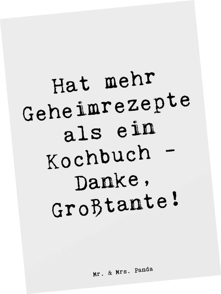 Mr. & Mrs. Panda Postkarte Spruch Geheimrezepte Großtante - Weiß - Geschenk, Lebenserfahrung, Liebe, Grußkarte, emotionale Unterstützung, einzi...