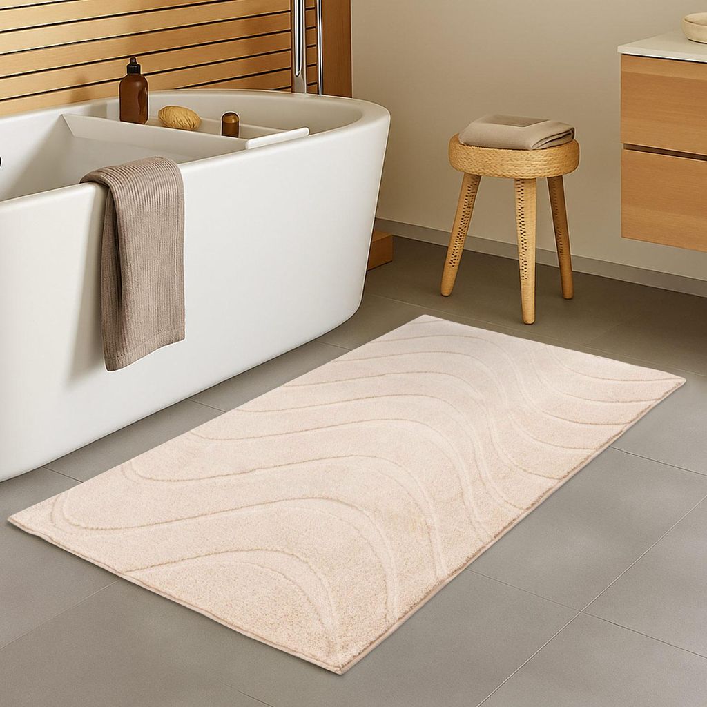 Badteppich Beige 40x60 cm - Badematte Rutschfest & Waschbar - Duschvorleger Badezimmer