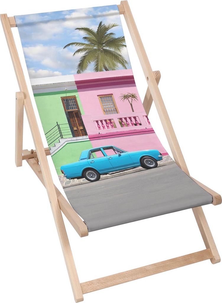 Dreamroots Liegestuhl klappbar Holz bis zu 130 kg, Sonnenliege klappbar mit 3-stufiger Neigungsregulierung der Rückenlehne, Turquoise Old Car