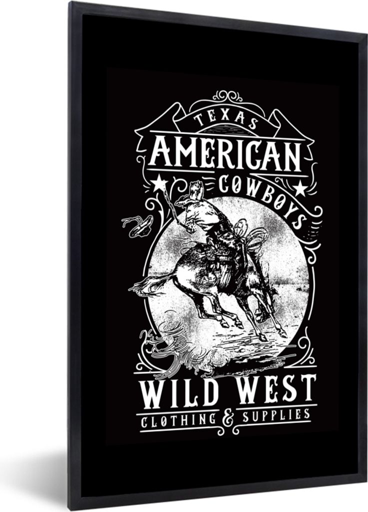 MuchoWow MuchoWow Gerahmtes Poster Mancave - Cowboy - Altmodisch - Western 40x60 cm - Poster mit zchwarzem Bilderrahmen - Papierdruck - Wandbilder