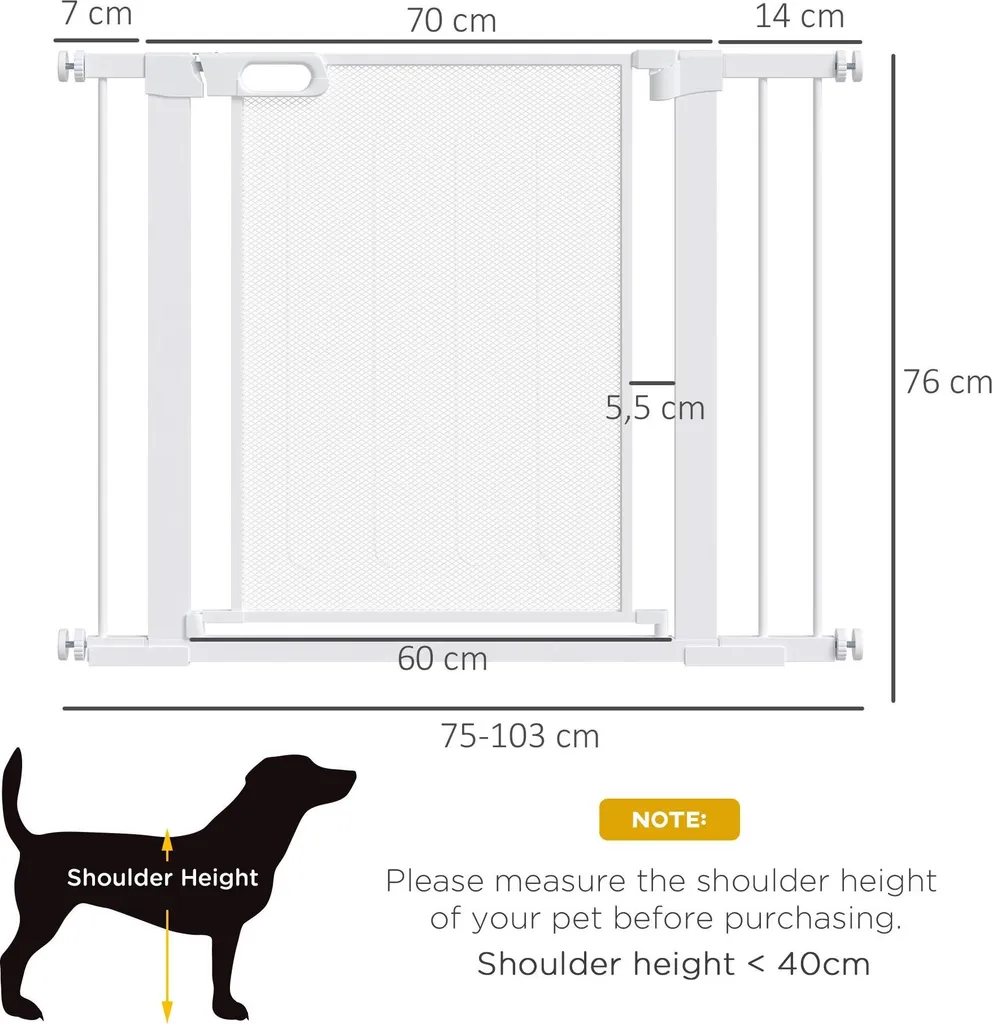 Barrière extensible pour chiens 75-103 cm - Fixation sans perçage Blanc