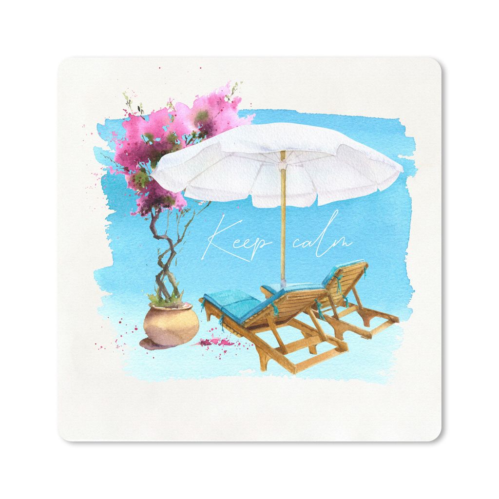 MuchoWow Mauspad Mousepad Strandkorb - Sonnenschirm - Blumen - Zeichnung 20x20 cm - Mousepads - Maus Mat - Pad - Mausunterlage - Desk Mat - Burea...