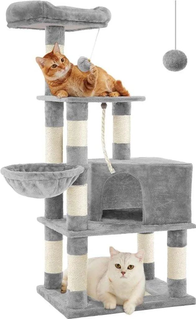 Arbre à chat multi-niveaux en bois naturel - Mobilier robuste 4 chats