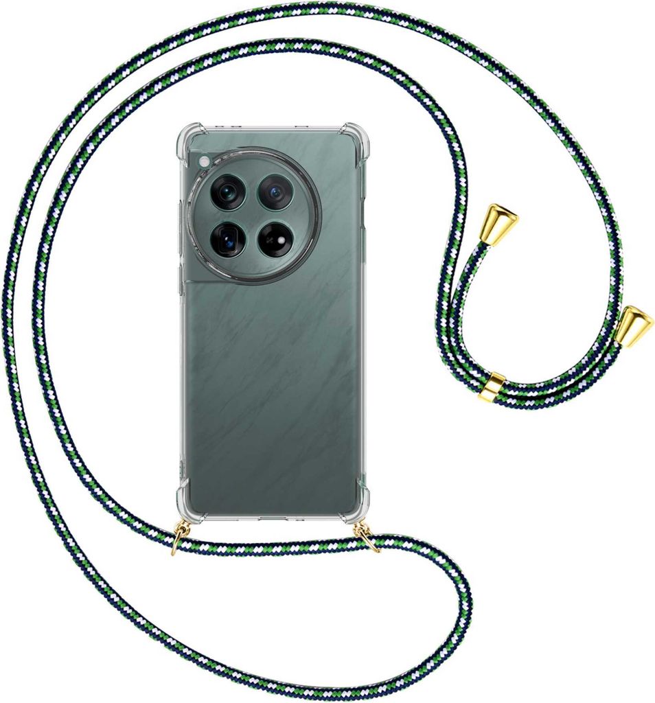 Handykette Backcover-Schutzhülle mit Band (Metall goldfarben) für OnePlus 12 5G (PJD110) - grün/blau/weiß