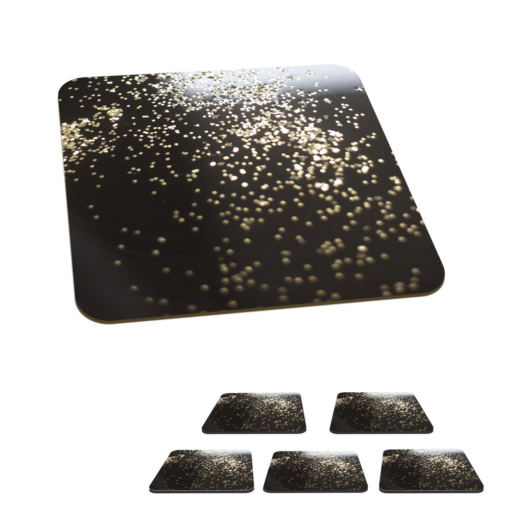KitchenYeah Glasuntersetzer Quadratisch 6er Set Marmor - Hell - Gold - Schwarz 10x10 cm Untersetzer für Gläser - Getränkeuntersetzer - Tischpl...