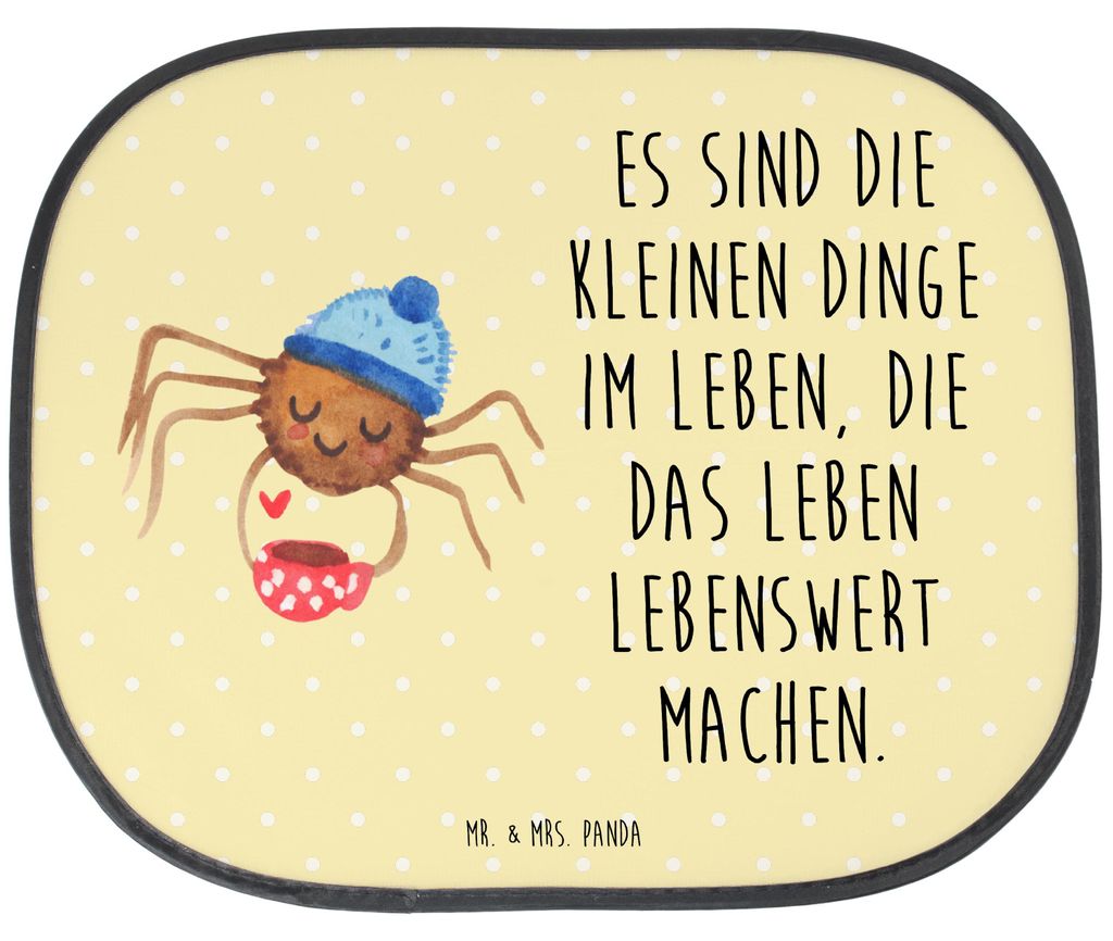 Mr. & Mrs. Panda Sonnenschutz Auto Spinne Agathe Kaffee - Gelb Pastell - Geschenk, pkw, Sonnenblende, Weiser Spruch, für Autoscheiben, Lebensweish...